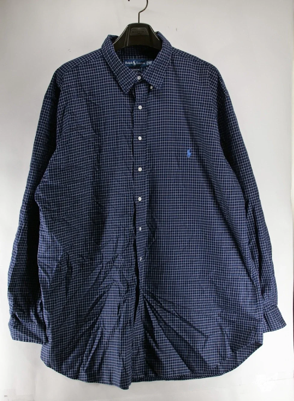 Polo Ralph Lauren Classic Fit Mens 4XLT Navy Blue Check Plaid Button Up Shirt